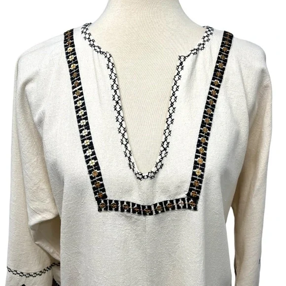 Ulla Johnson Silk Cream Embroidered Split Neck Peasant Top Women’s 8 - Picture 2 of 10